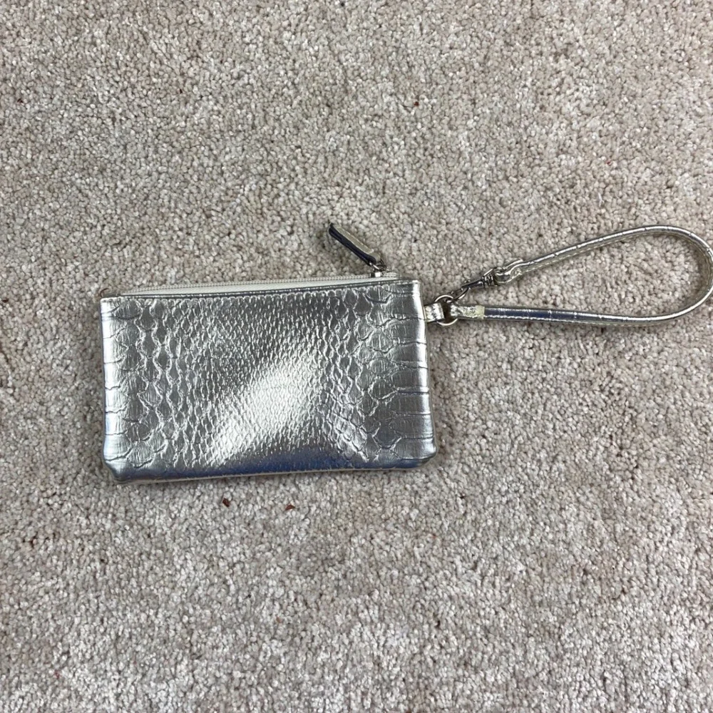 Strada Womens Silver Metallic Snakeskin Embossed Zip Wristlet Pouch Clutch